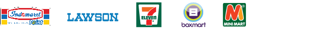 Seven Eleven , Lawson, Indomaret Poins , Circle K, Box mart (Jakarta) , Mini Mart (Bali)